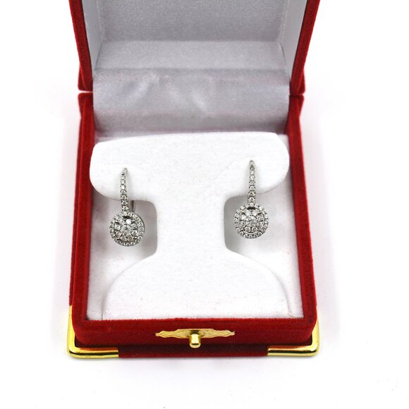 Diamond Halo Cluster Drop Earrings (3/4 ct. t.w.) in 14k White Gold - Picture 2 of 7
